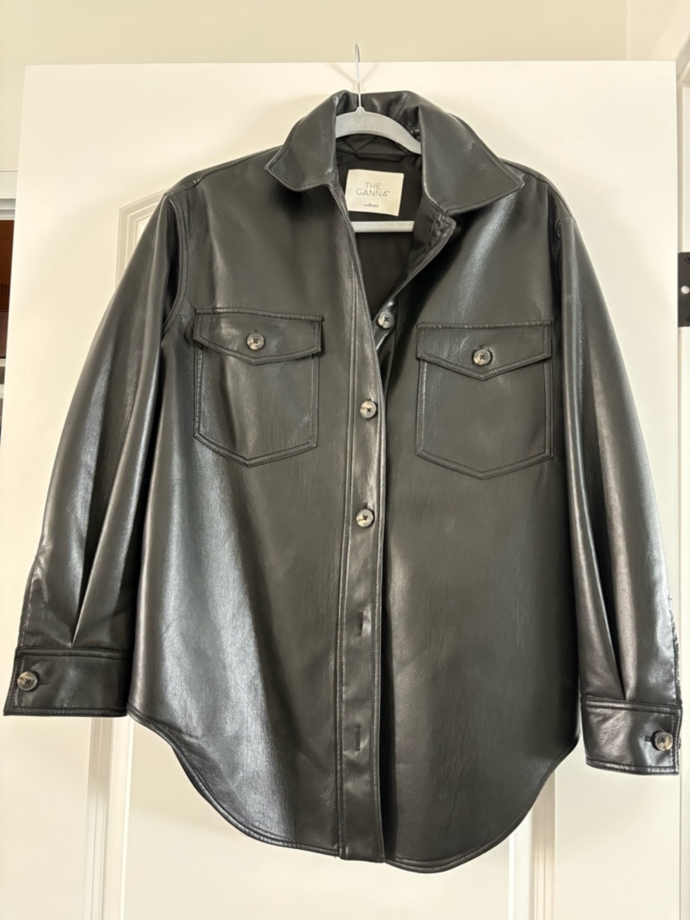 Aritzia Black Leather Button-Front Jacket